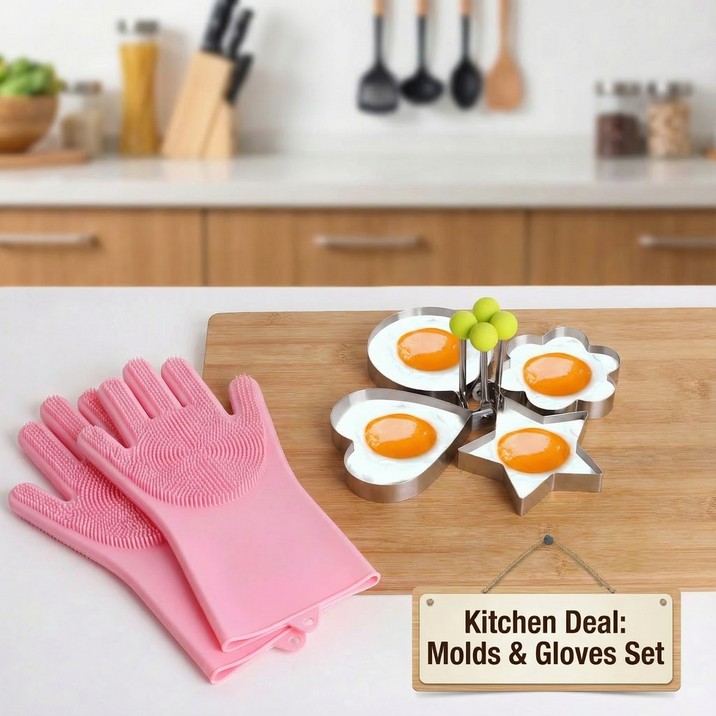 Kitchen Deal ( 4 Egg Molds + Washing Gloves )
